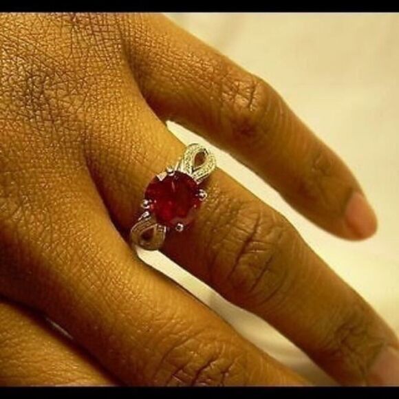 Sterling Silver Simulated Red Diamond Ring - Picture 5 of 5